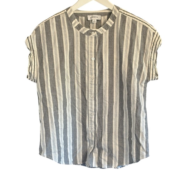 Evereve 100% Cotton Size Small Addison Stripe Button Down Shirt - Picture 3 of 7